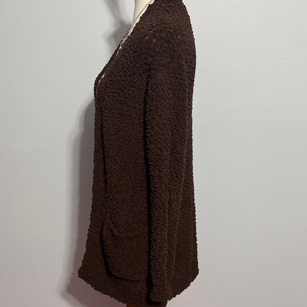 Zenana Outfitters Dark Brown Open-Front Bouclé Cardigan - Picture 2 of 3